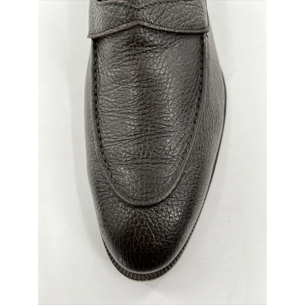 Di Bianco SPQR Apron Toe Brown Penny Loafer shoes EU41 US 8 Italy Pebble Leather